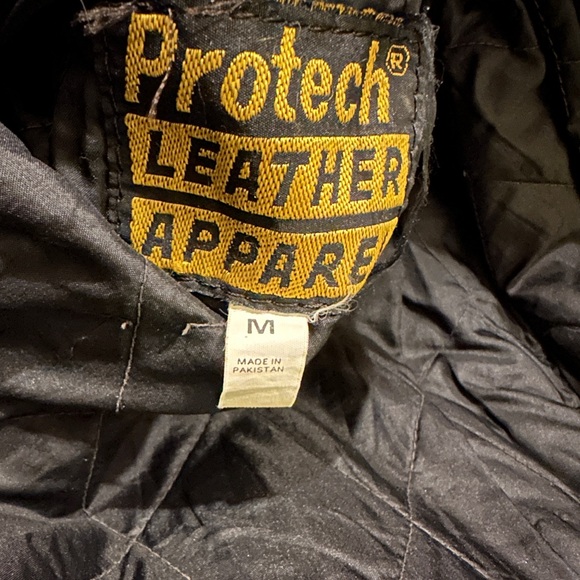 SOLD VINTAGE Protech Leather Jacket Black Motorcycle Punk Racer Biker Very heavy - Picture 6 of 11